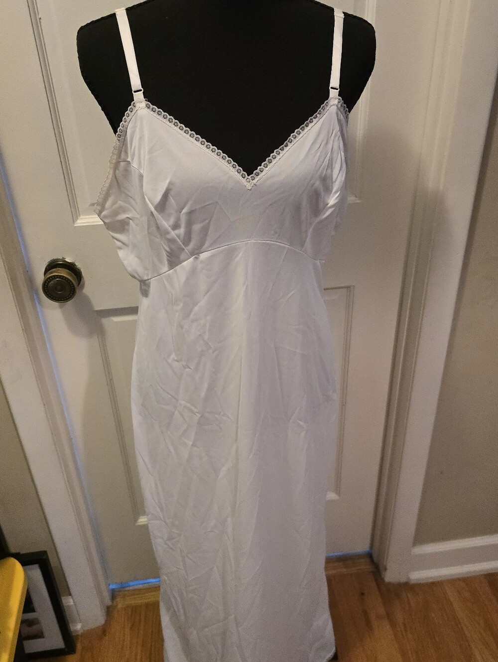 Vintage Sears White Slip With Lace Details, Side Slit